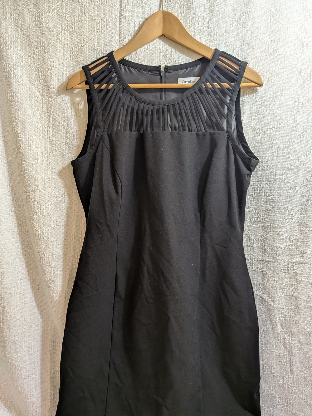 Calvin Klein Black Sleeveless Sheath Dress with Fabric Strap Yoke